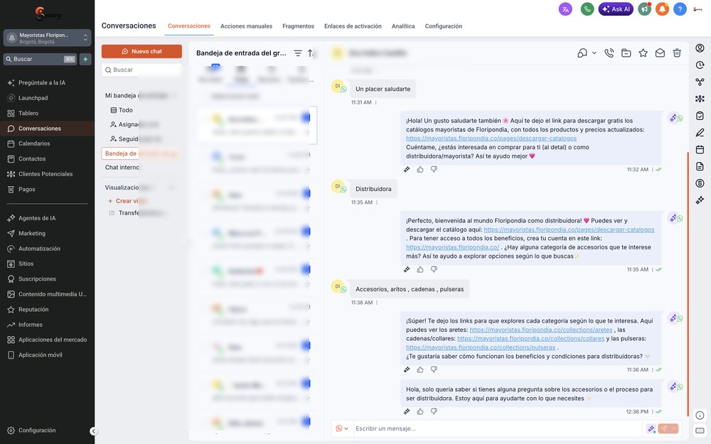 Bandeja de conversaciones en Syncro